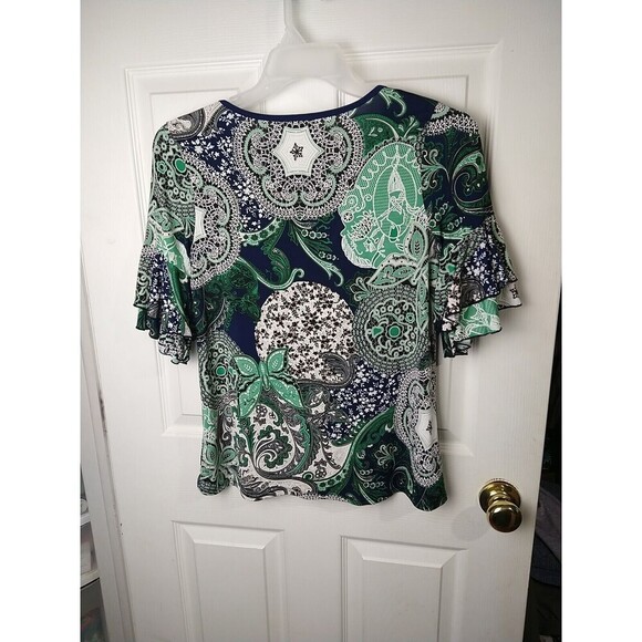Emi & Joe Short Ruffle Sleeve V Neck Art To Wear Blouse. Size S - Picture 9 of 9